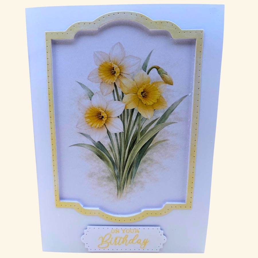 Daffodil Birthday Card - March Birth Flower Botanical Handmade Card