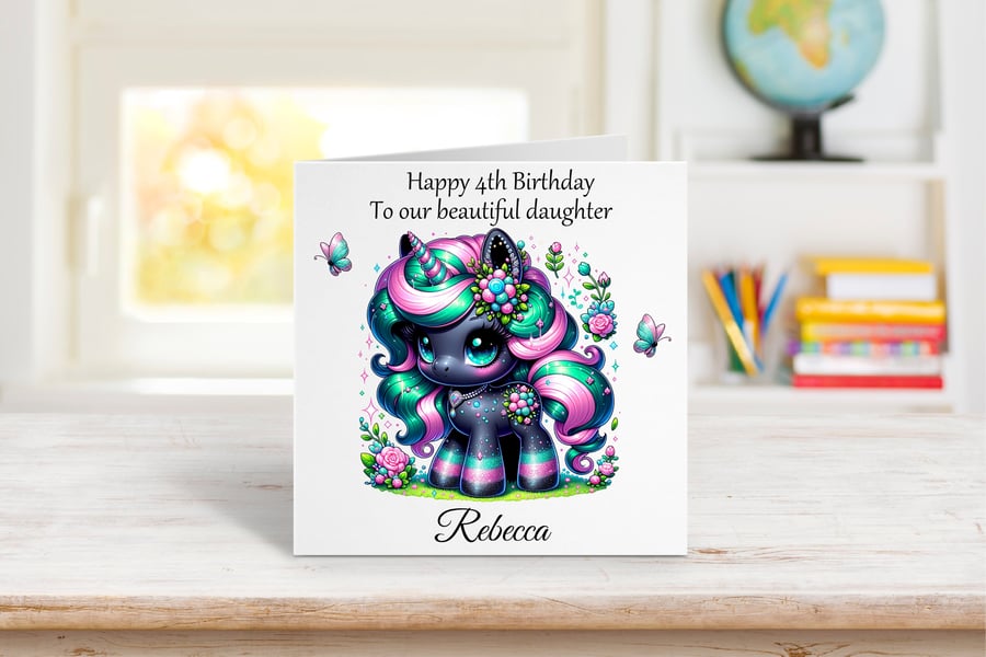 Personalised Cute Baby Unicorn Birthday Card. Design 6