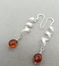 Sterling Silver Spiral Earrings With Amber Bead Drops  - Image 2
