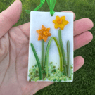 Fused glass mini hanging decoration, spring daffodils No 2