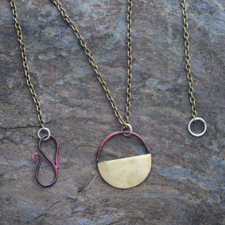 Brass and Copper Circle  Pendant Necklace