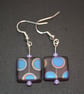 Czech glass very Grape Peacock matt square earrings - Image 3