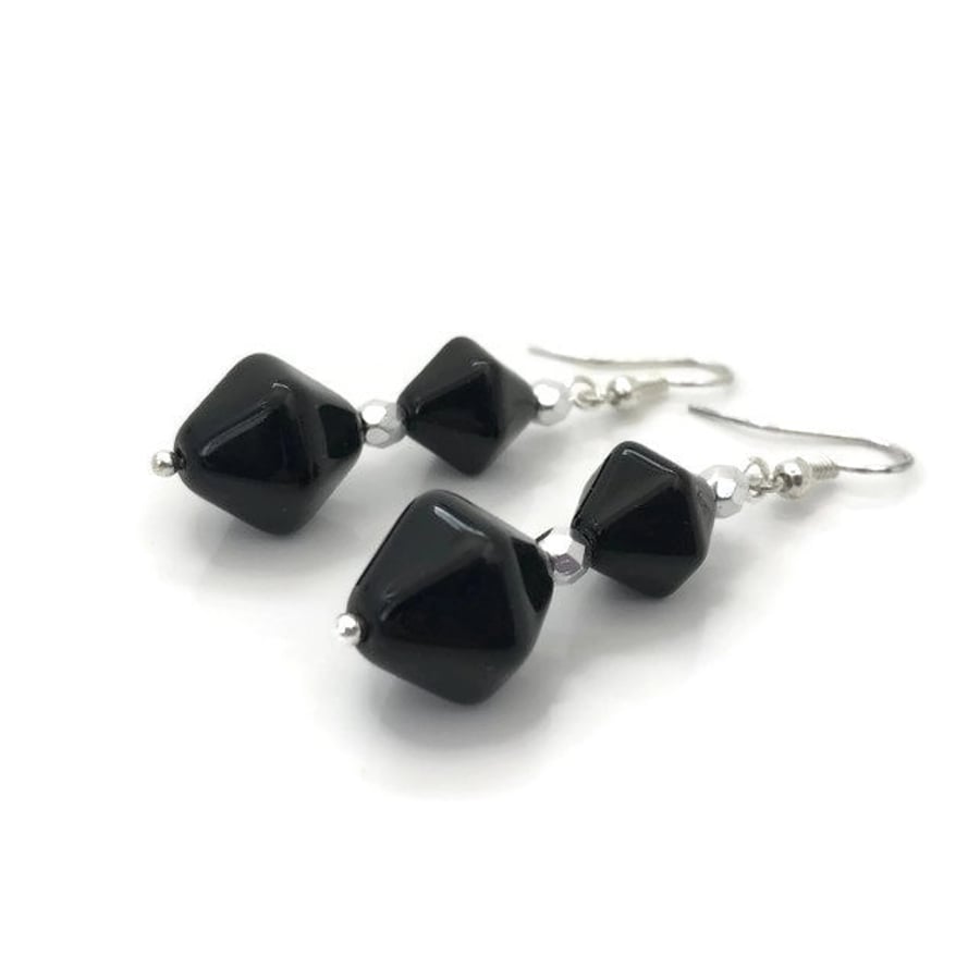 SALE - Black & Silver Drop Earrings