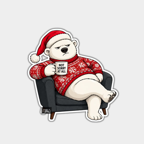 Unique Funny Christmas Sticker Xmas Decal - Cute Polar Bear In Armchair