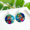 Earrings, abstract floral discs dangle on sterling silver ear wires E19-504