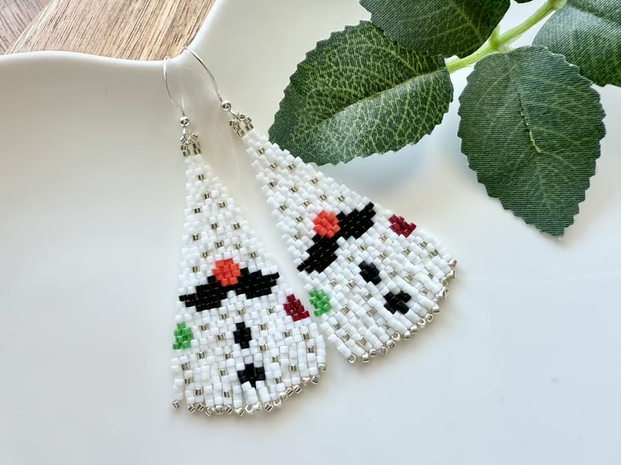 Christmas snow-gnome snowman beadwork earrings