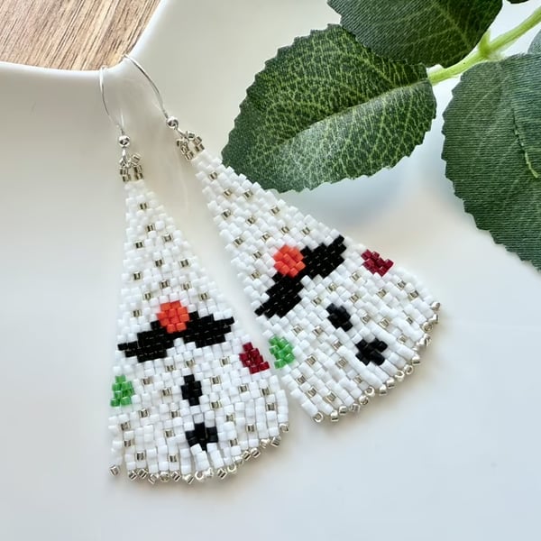 Christmas snow-gnome snowman beadwork earrings