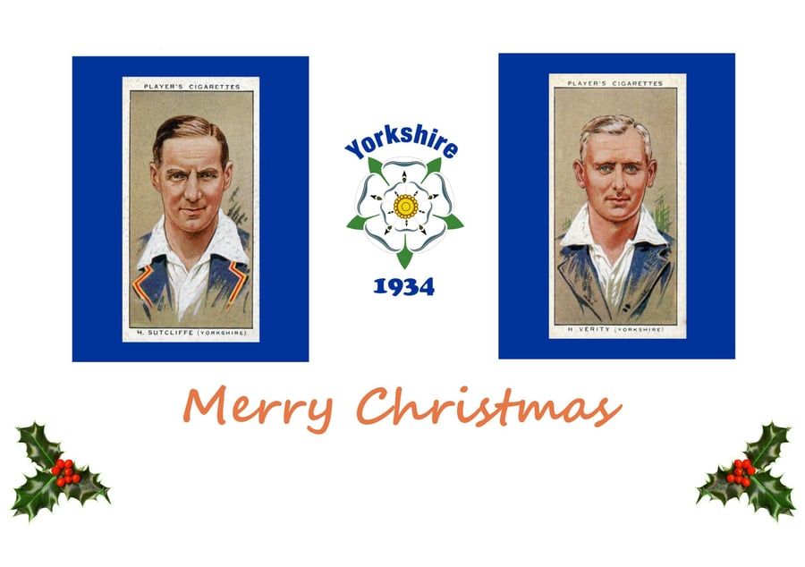 Cricket Christmas card vintage 1934 design. Yorkshire.Verity. Sutcliffe  FREE UK