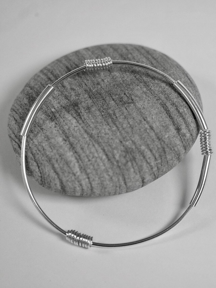 Sterling Silver Mobile Bangle with Tubes and Spirals, Hallmarked