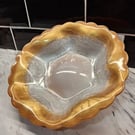 Sun Burst Large Resin Decorative Bowl.  Gold and White.