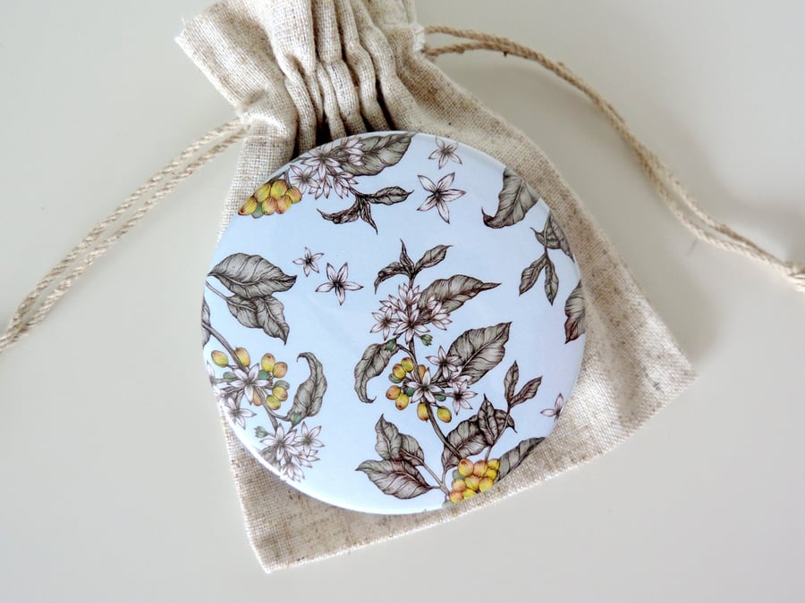 Coffee Plant Illustrated Botanical Pocket Mirror