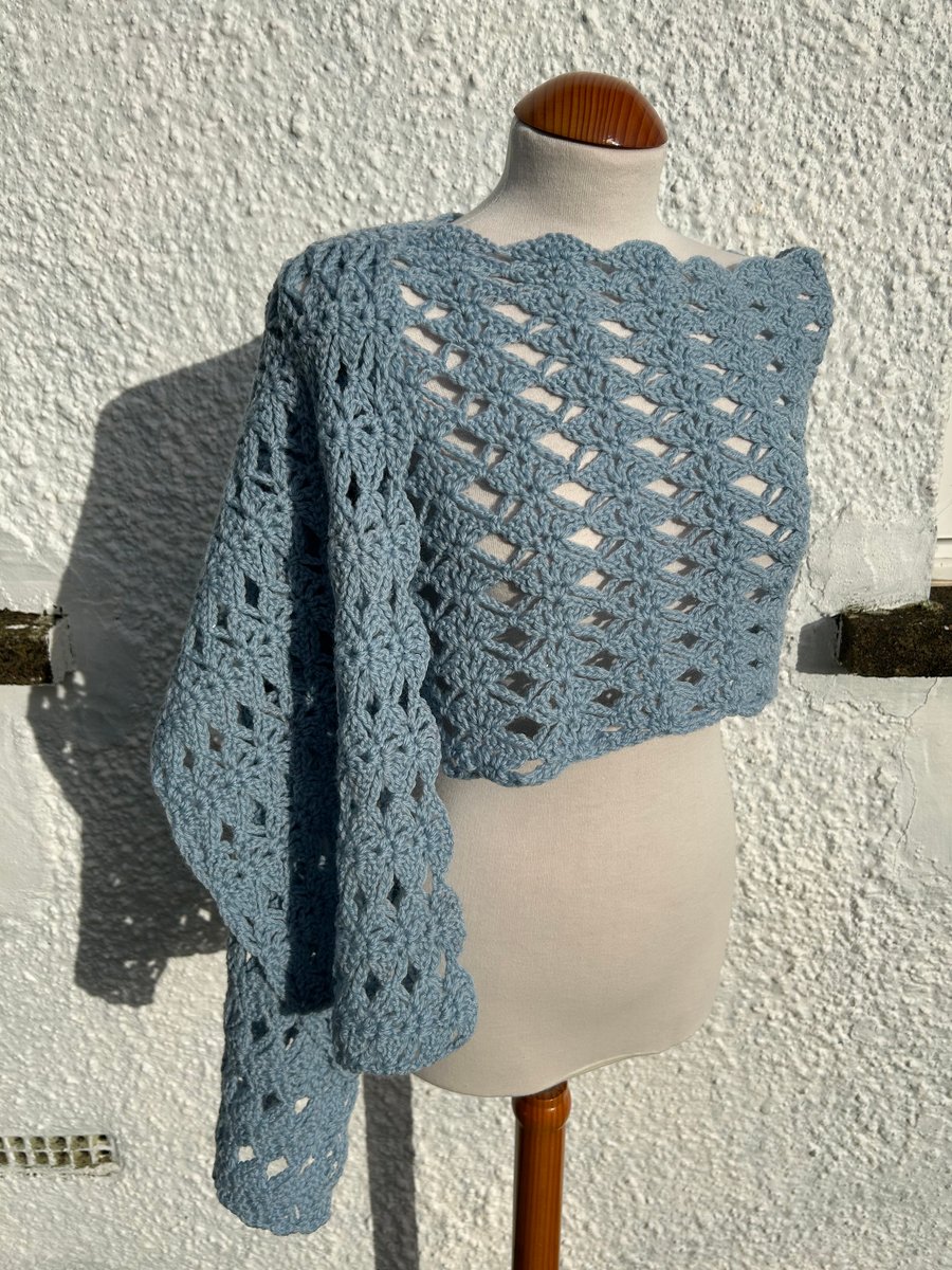 Handmade crochet lace light blue scarf