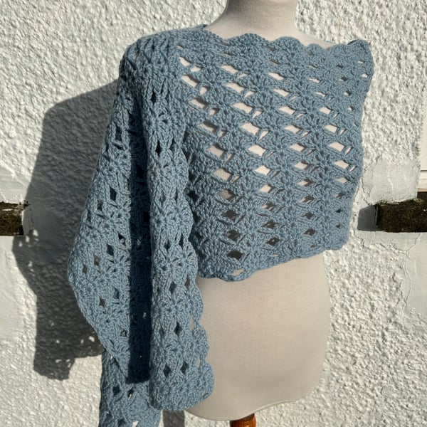 Handmade crochet lace light blue scarf