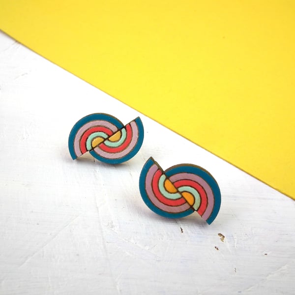 Wooden Rainbow Stud Earrings