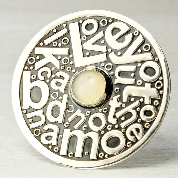 Love You To The Moon And Back Brooch, Moonstone, Handmade Sterling Silver Brooch
