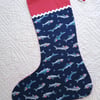Christmas Stocking, Sharks with Santa hats large stocking for teenagers