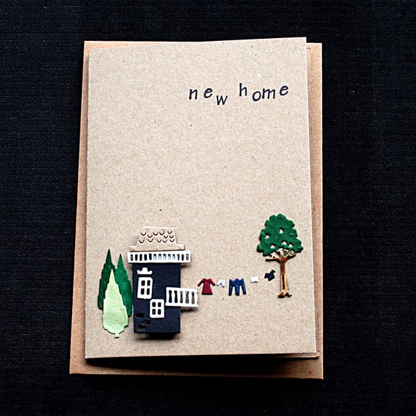 New Home - small black house - Handcrafted New Home Card - dr18-0022