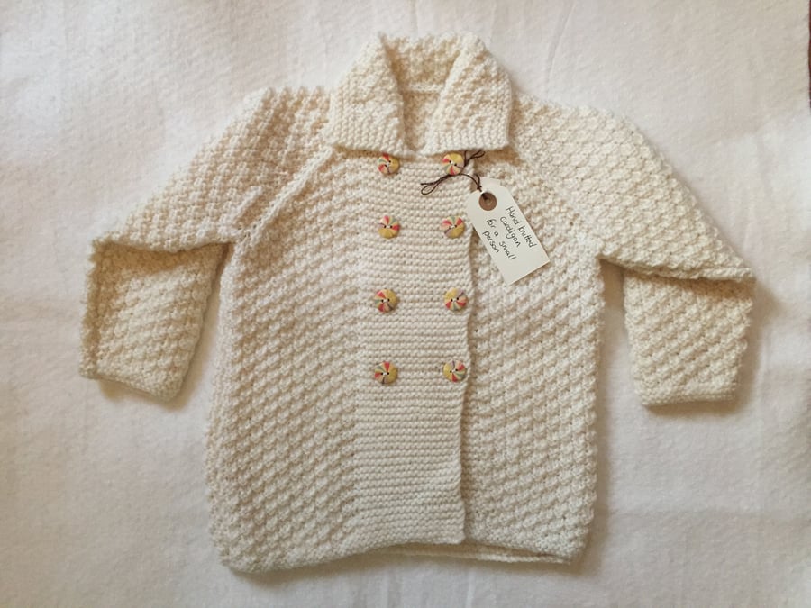 Hand knitted baby-toddler cardigan - cream