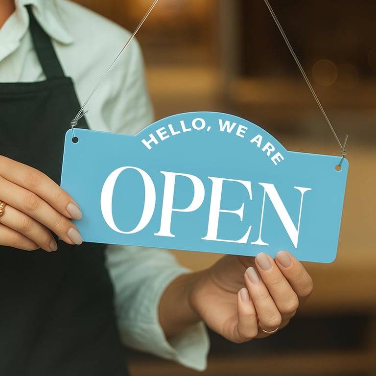 Open and Closed Sign - Classic Arch: Double-Sided Shop Window or Door Sign
