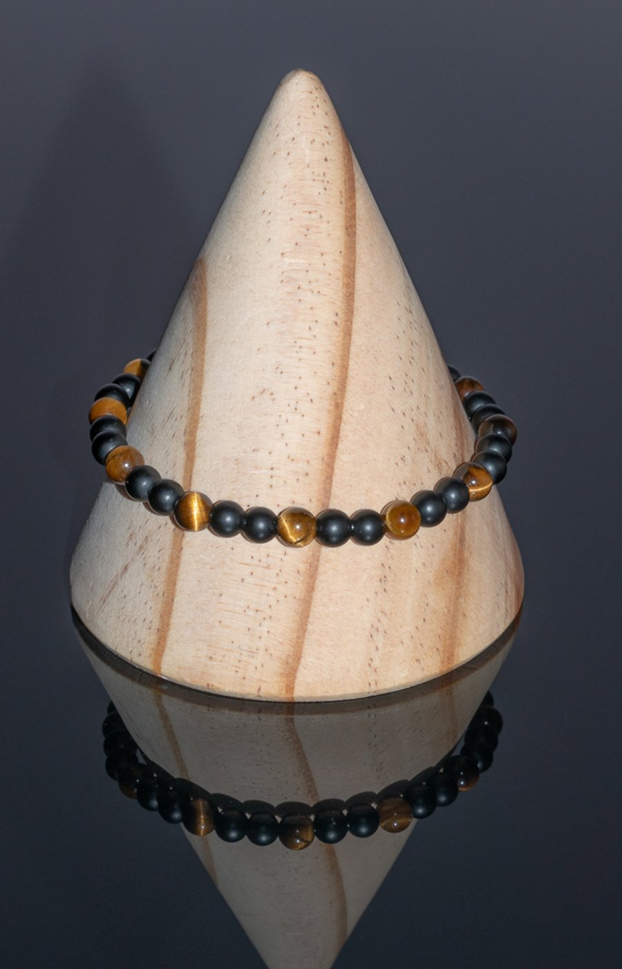 Bracelet Onyx and Tiger's Eye gemstone stretchy design 2 of 3 handmade