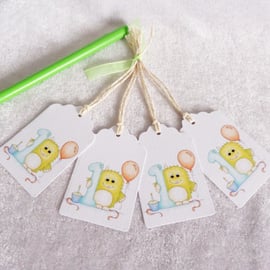 1st Birthday Little Monster Gift Tags - set of 4 tags