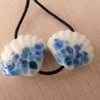white and blue frit lampwork glass shell beads