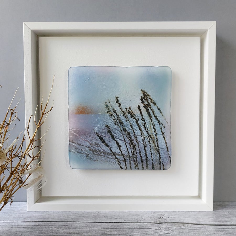 Grasses framed art glass panel