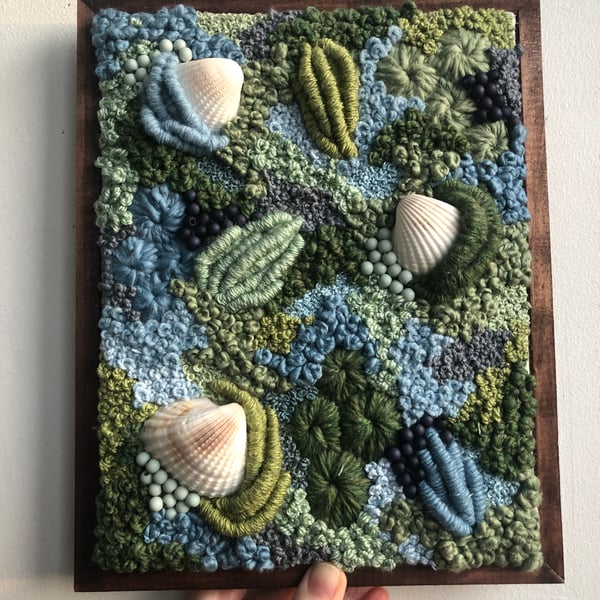 Infinite tides a 10x8 framed hand embroidered canvas