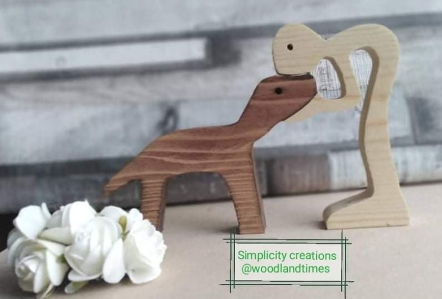 Dog and boy, wooden handmade decor, dog lover gift, dog owner gift, new design 