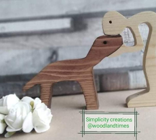 Dog and boy, wooden handmade decor, dog lover gift, dog owner gift, new design 