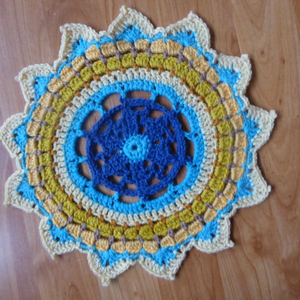 Colourful Crochet Mandala Table Mat or Table Centre Piece