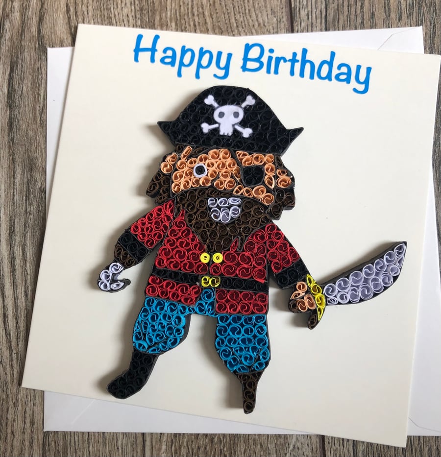Stunning handmade quilled Pirate card