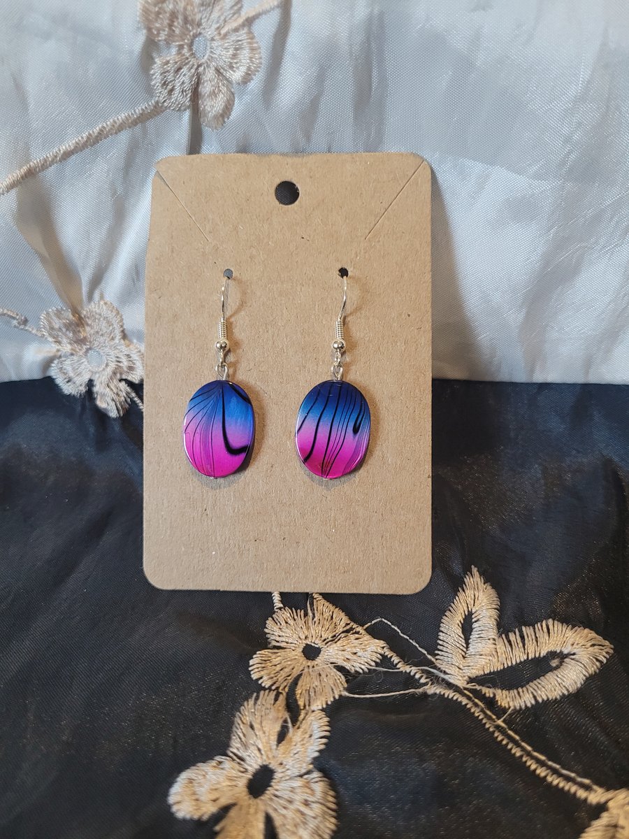 S925 Sterling Silver Earrings - Blue and Pink Ovals Type 3