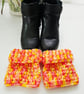 Pink Orange Pink Boot Cuffs, Fruit Salad Crochet Ankle Warmers, One Size. - Image 6