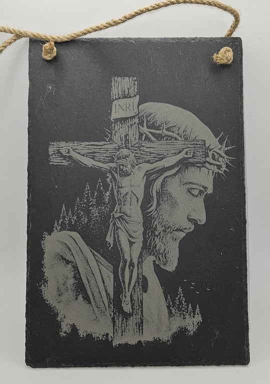 Jesus Carrying the Cross Slate Plaque Christian Wall Art Religious Hanging Sign 