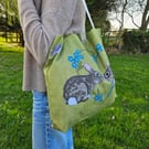  Rabbit printed cotton gusseted tote bag