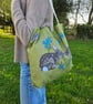  Rabbit printed cotton gusseted tote bag