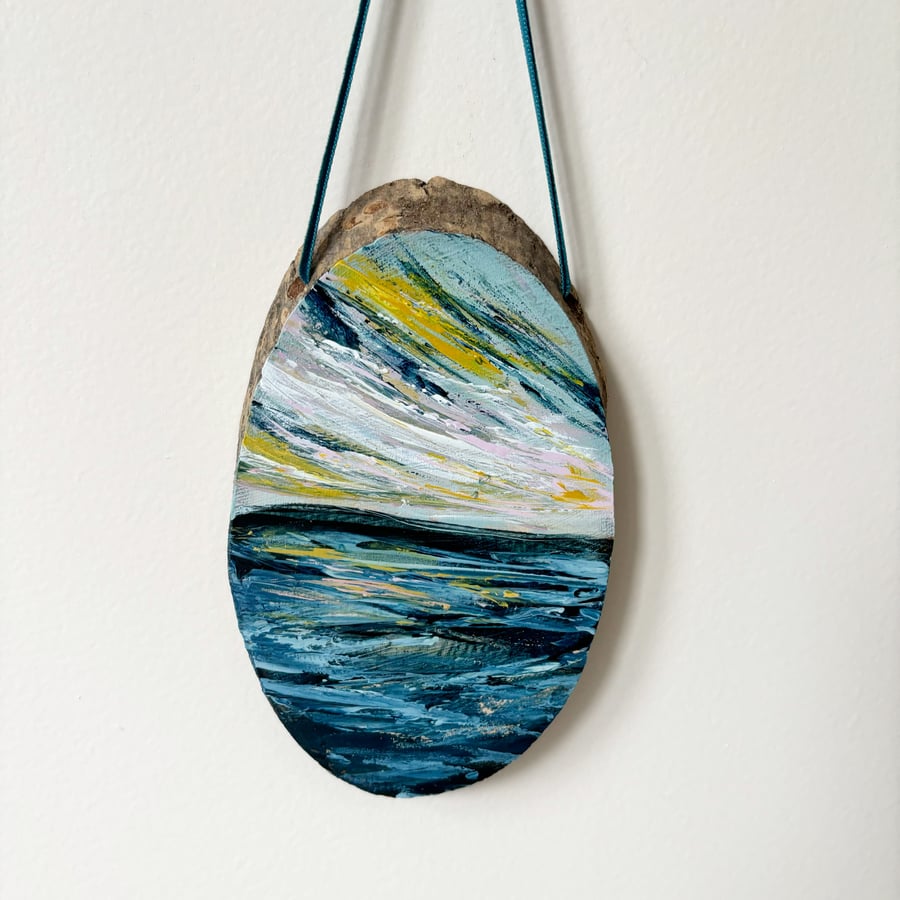 Original Seascape Hanging Wooden Log Slice - 'Balance'