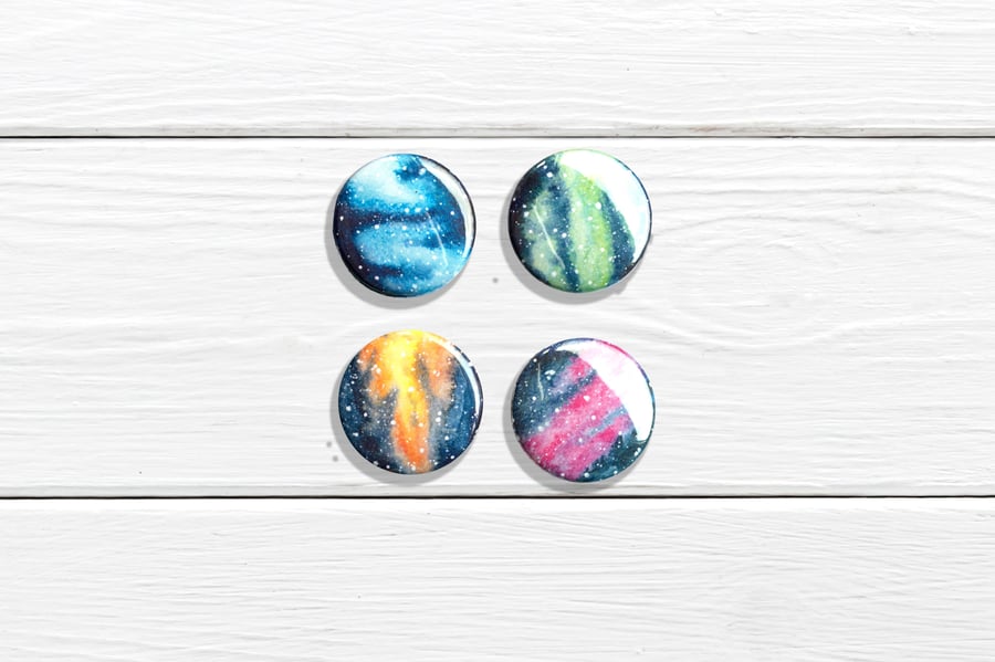 Watercolour galaxy badges pack of 4