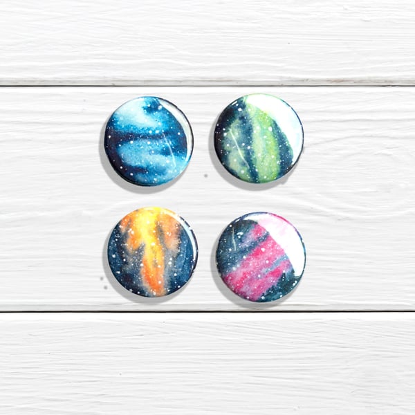 Watercolour galaxy badges pack of 4