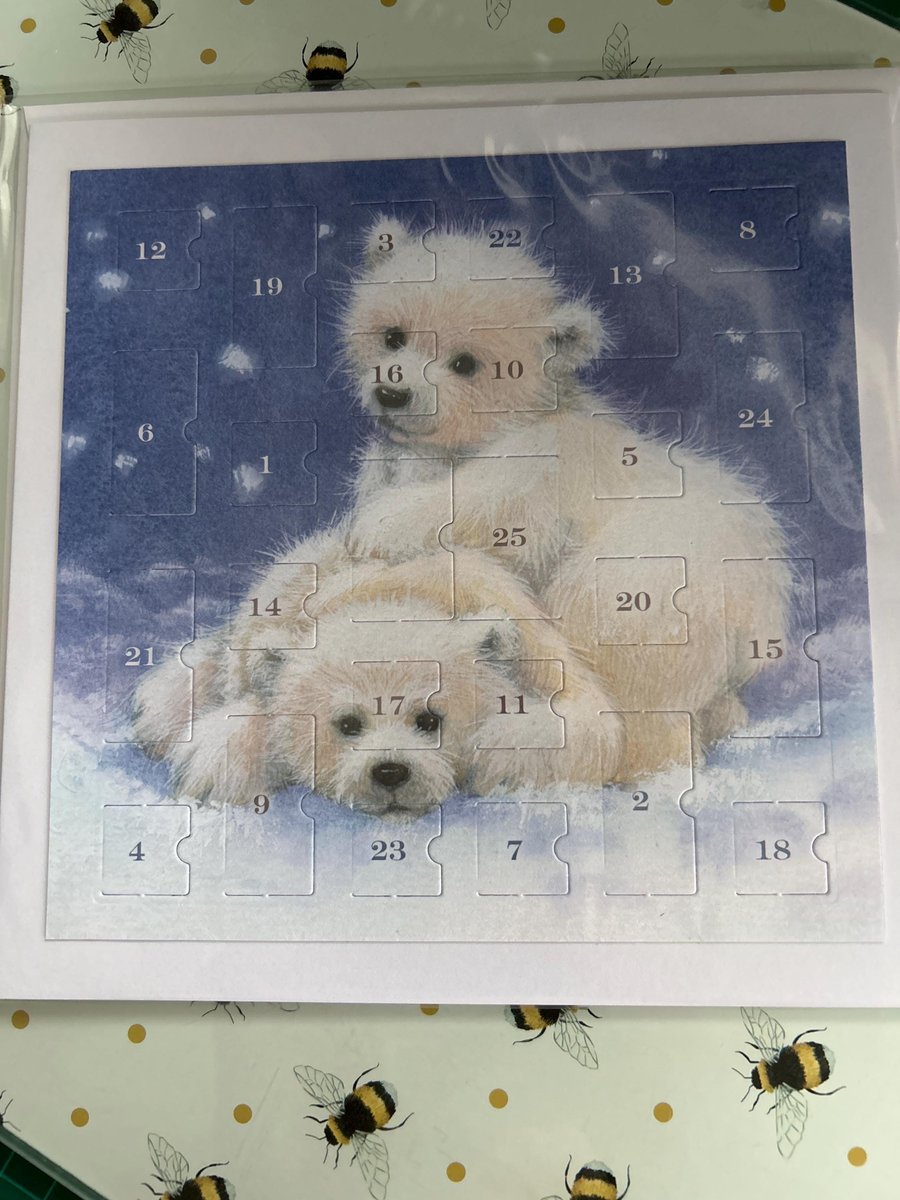  Christmas cubs at play Advent Calendar Card Handmade 7 inch square card
