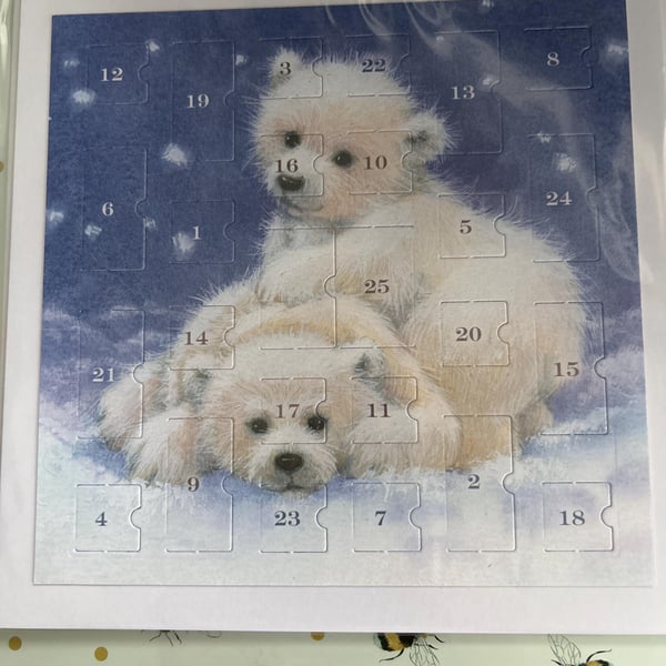  Christmas cubs at play Advent Calendar Card Handmade 7 inch square card
