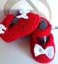 Red Mary Jane baby shoes, hand knitted premature to 3 months, 