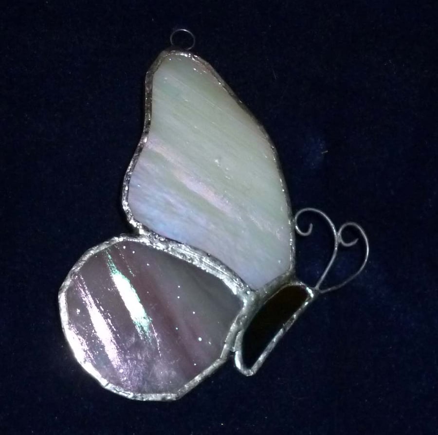 Hand made stained irridescent glass butterfly wall hanging