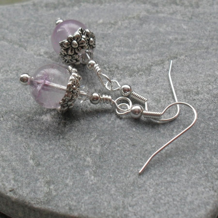 Lilac Amethyst Semi Precious Gemstone Earrings