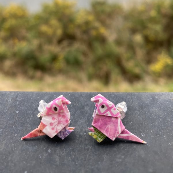 Origami Bird Earrings, Paper Bird Earrings, Tiny Stud Earrings, 925Silver