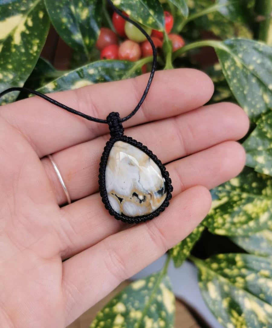 Ocean Jasper Macrame Necklace, Adjustable Gemstone Necklace 