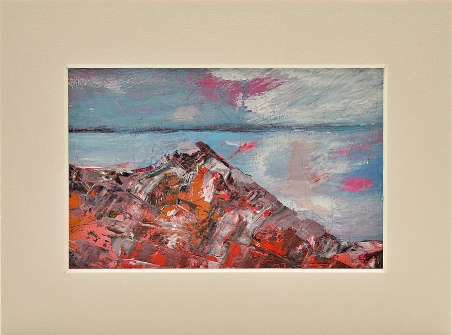 Small Original Painting of Hill Top Overlooking The Sea (8x6 inches)