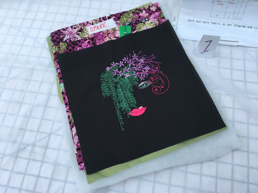 Ready-cut Kit for Shoulder Bag. Embroidered Front Panel. Bag to fit Your Ipad. 