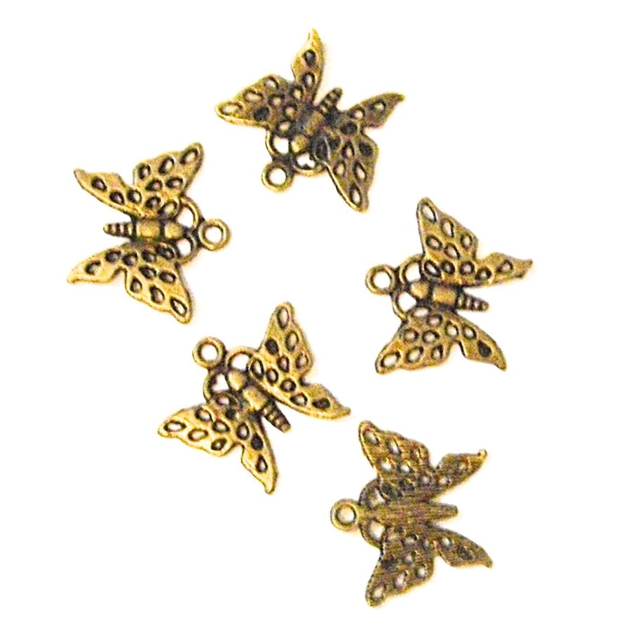 5 x Bronze Tone Butterfly Pendant Charms